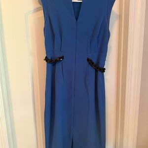 Kay Unger Royal Blue Midi Dress with Brown Accents